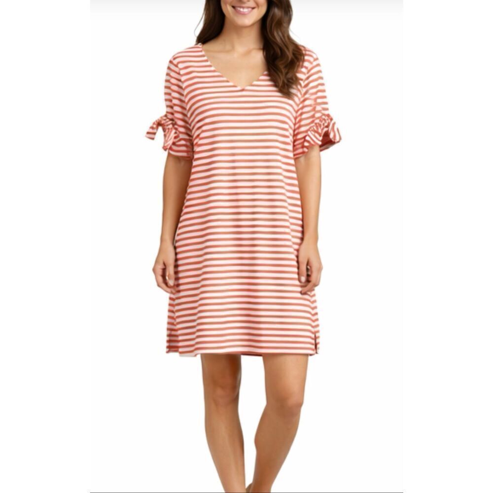 Jude Connally Cory striped vneck tie shoulder dress size xs